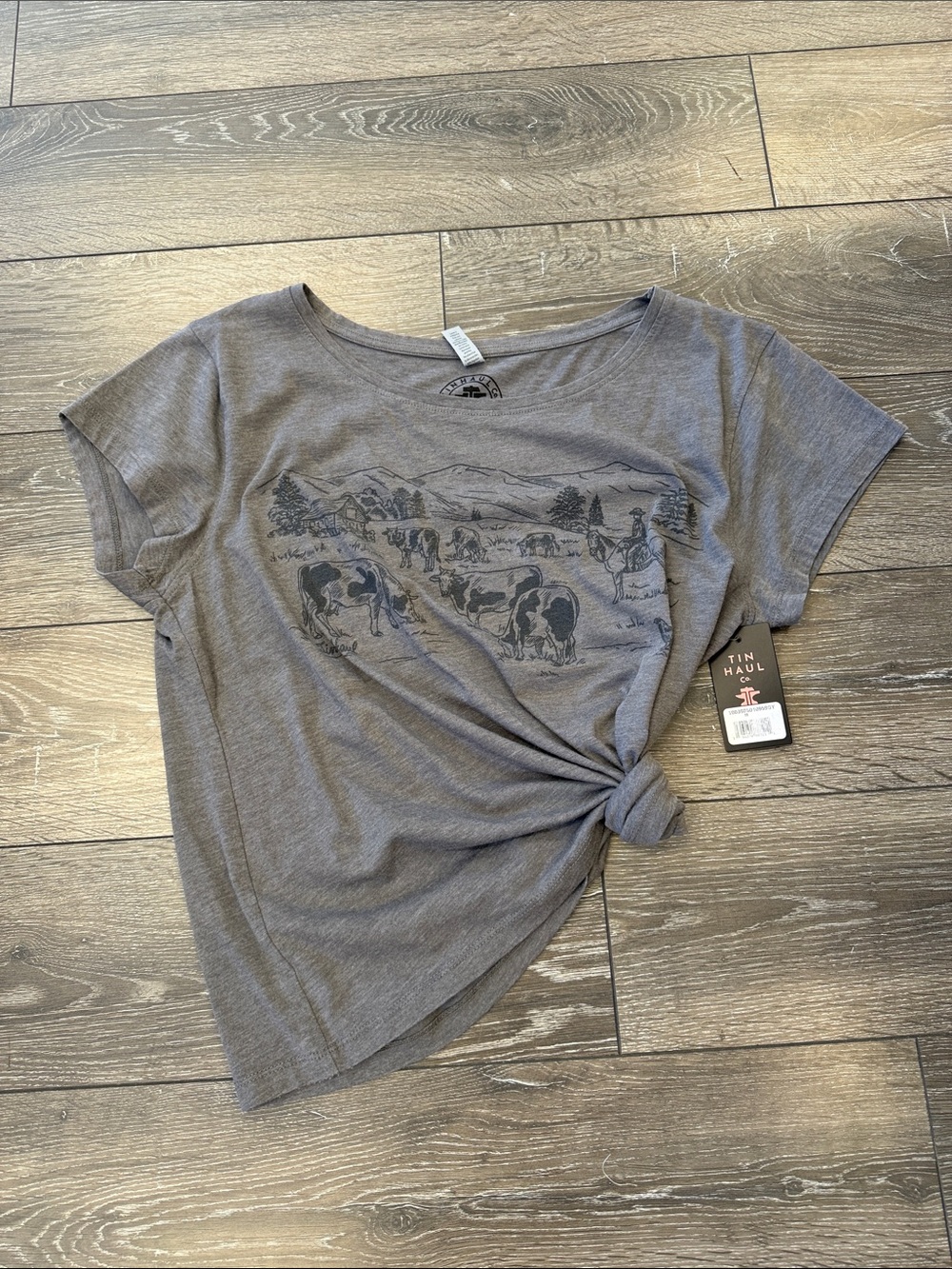 Tin Haul Women's Heather Gray Scenic Cow Tee
